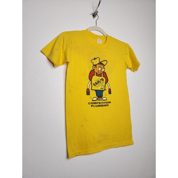 Vintage 70s Earls Plumbing California Double Sided Single Stitch Shirt Small - Picture 2 of 9